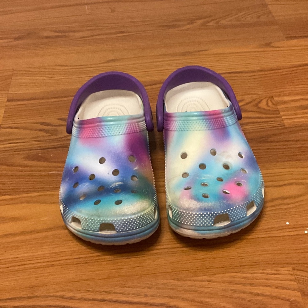 CROCS Kids Tie-Dye Clogs with Purple Accents